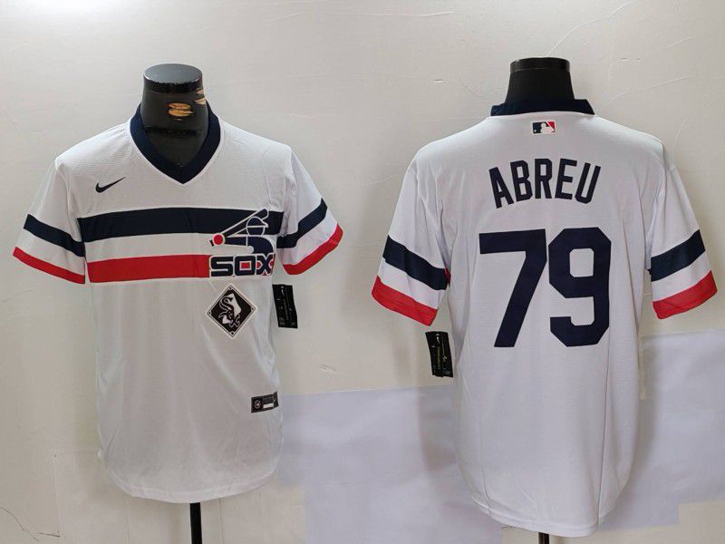 Men Chicago White Sox 79 Abreu White Throwback Game 2024 Nike MLB Jersey style 9022